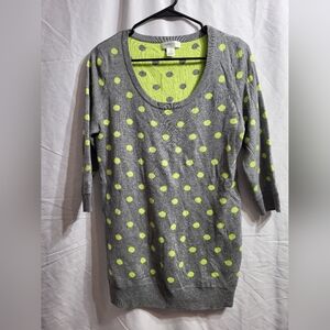 Maternity-Motherhood Gray and Yellow Polka Dot Sweater, Size Medium